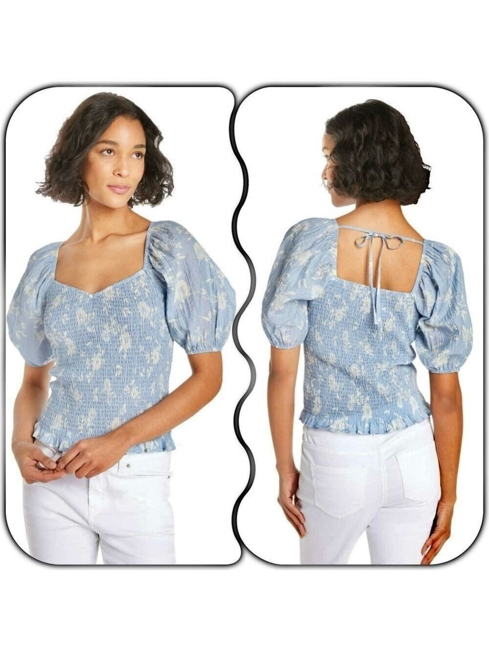 5/$20!! Self Esteem Light Blue Floral Puff Sleeve Blouse